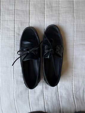 Pêche Women's Black Leather Flora Loafers Boat Shoes
